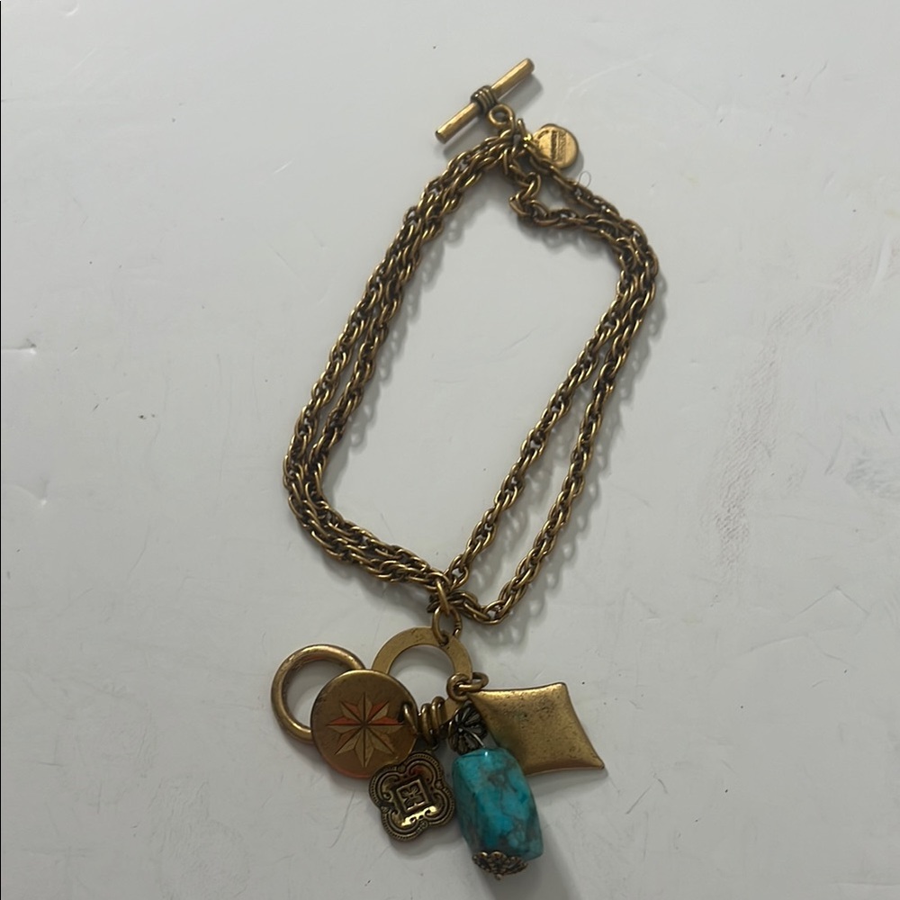 Alex & Ani‎ Energy vintage sixty six Gold and Turquoise Charm Bracelet